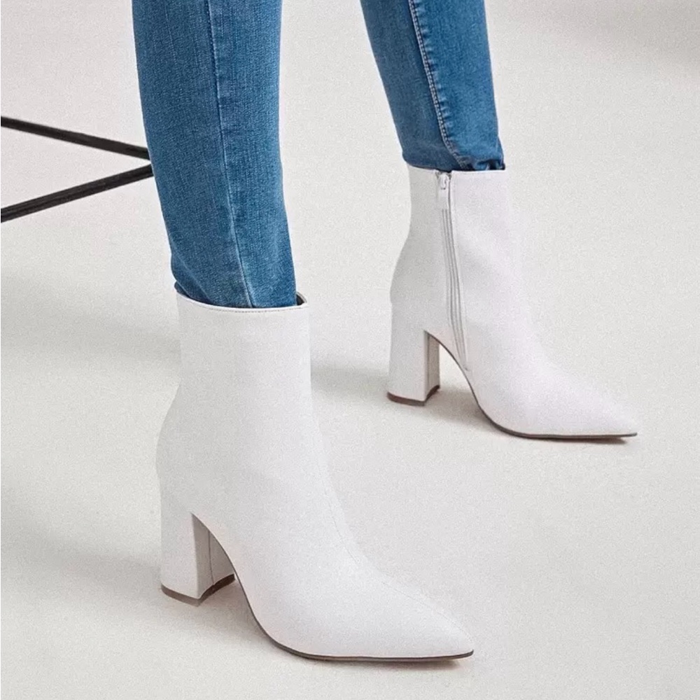Chic White Heeled Ankle Boots